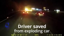 Un camionneur sauve une femme d’une voiture en flammes quelques secondes avant qu’elle n’explose