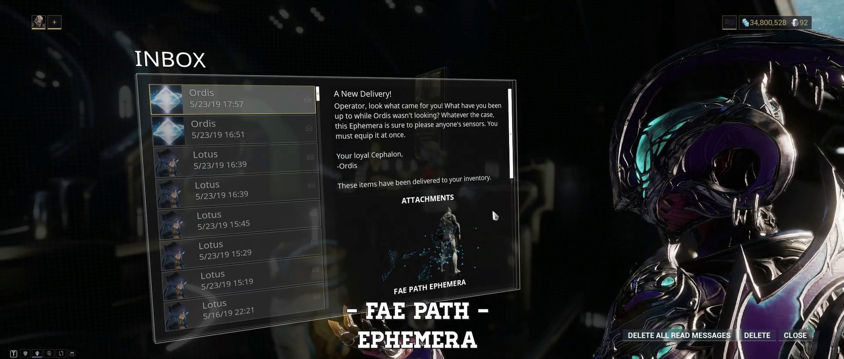 Warframe Fae Path Ephemera (Update/Hotfix 25.0.2
