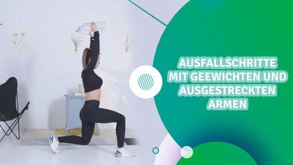 Ausfallschritte mit Geewichten und ausgestreckten Armen - Du Bist Fit