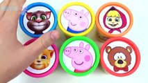 Tazas Play doh y dentro de arcilla coloreada. Divertido juego con juguetes Masha y Bear Talking Tom