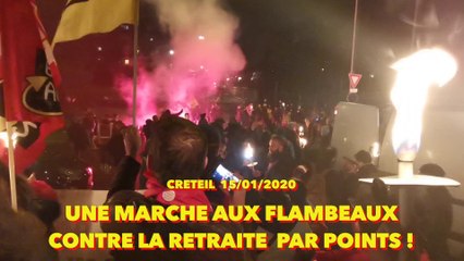 Creteil , manifestation aux flambeaux pour le retrait de "la retraite par points"