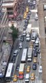 beautiful aerial drone footage of new york traffic