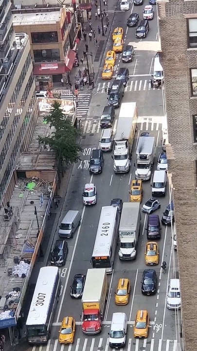 beautiful aerial drone footage of new york traffic