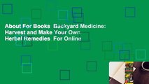 About For Books  Backyard Medicine: Harvest and Make Your Own Herbal Remedies  For Online