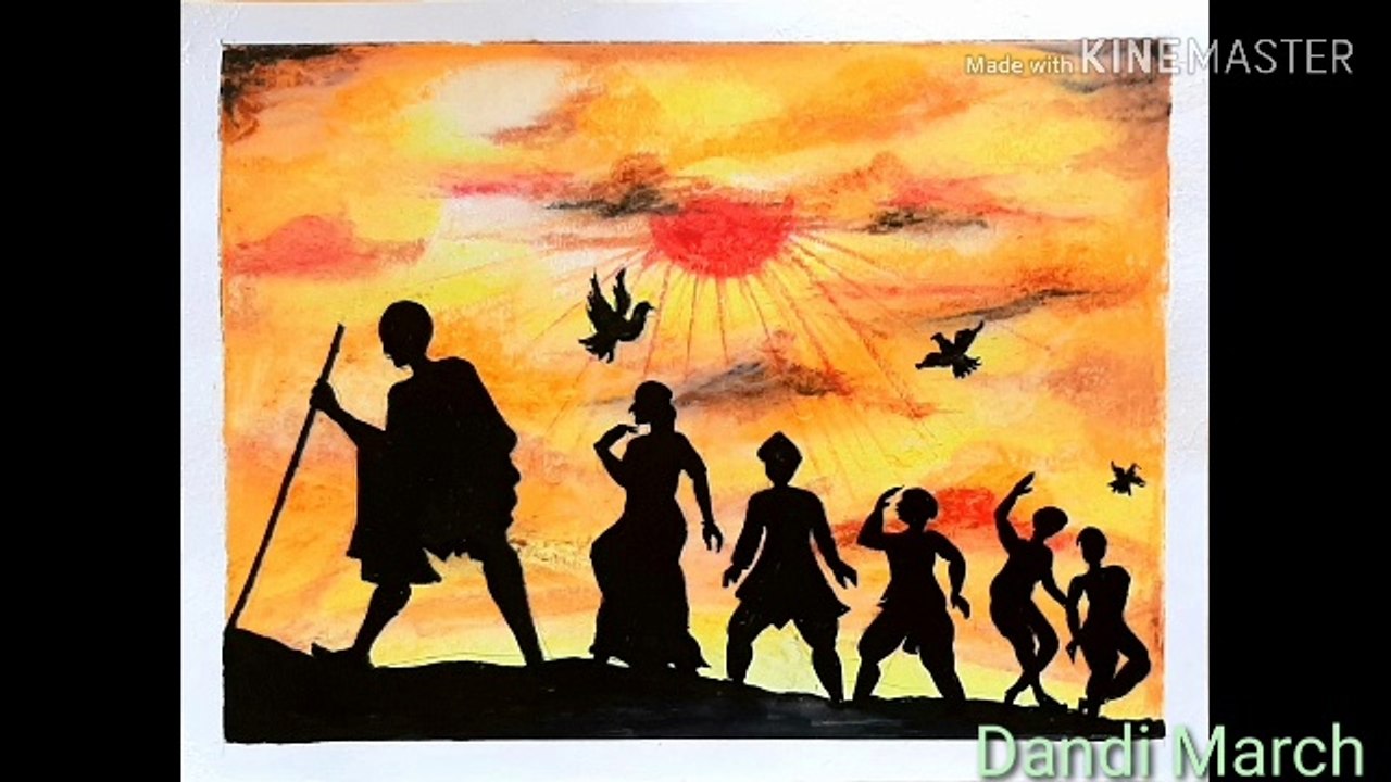 How to draw Mahatma Gandhi dandi march Republic Day painting