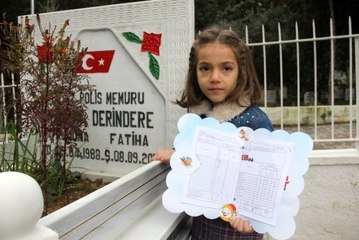 8 yaşındaki Hafza, ilk karnesini şehit babasına götürdü