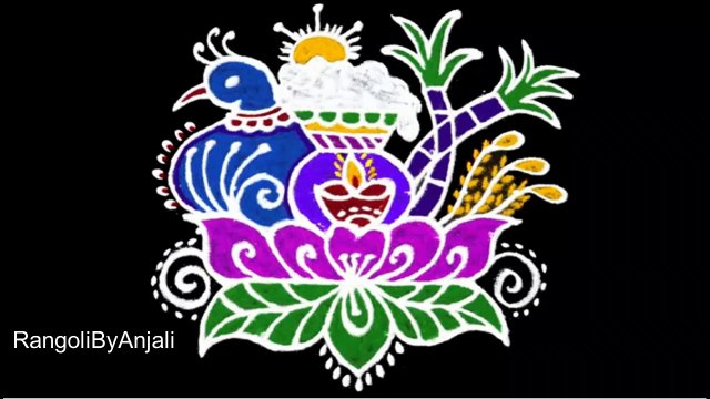 Pongal Rangoli 2020 | 7x4 Middle Dots Pongal Pot Kolam |Pongal Special Peacock Pot Rangoli With Dots