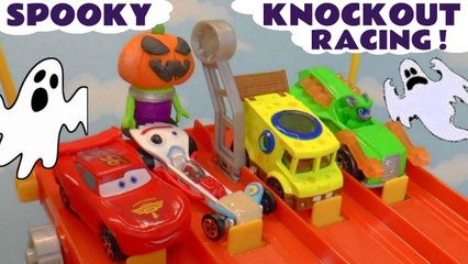 Download Video: Spooky Hot Wheels Funlings Race with Disney Pixar Cars 3 Lightning McQueen vs Toy Story 4 and Paw Patrol pups with Spongebob Squarepants in this Full Episode English