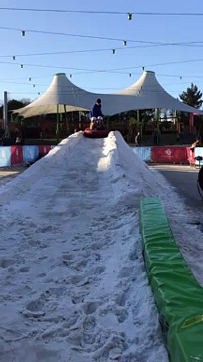 Sisters Poppy and Eidy Johnson from Leeds having fun on the White Rose snow slope