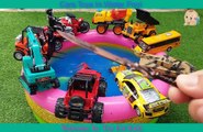 Learn Car Names With Cars Toys In Water Pool Dump Truck Excavator Toys for Kids