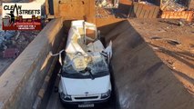 Seized van being crushed in Sunderland fly-tipping crackdown