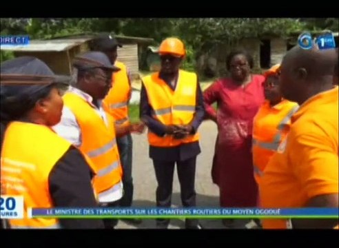 RTG/Visite du ministre des transports sur les chantiers routiers du moyen ogooué