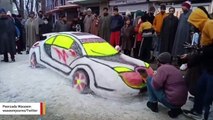 Boy Makes Best Of Winter Weather, Builds Snow Car