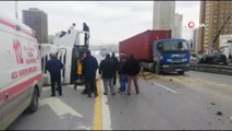Haramidere TEM bağlantı yolunda hafriyat kamyonu devrildi