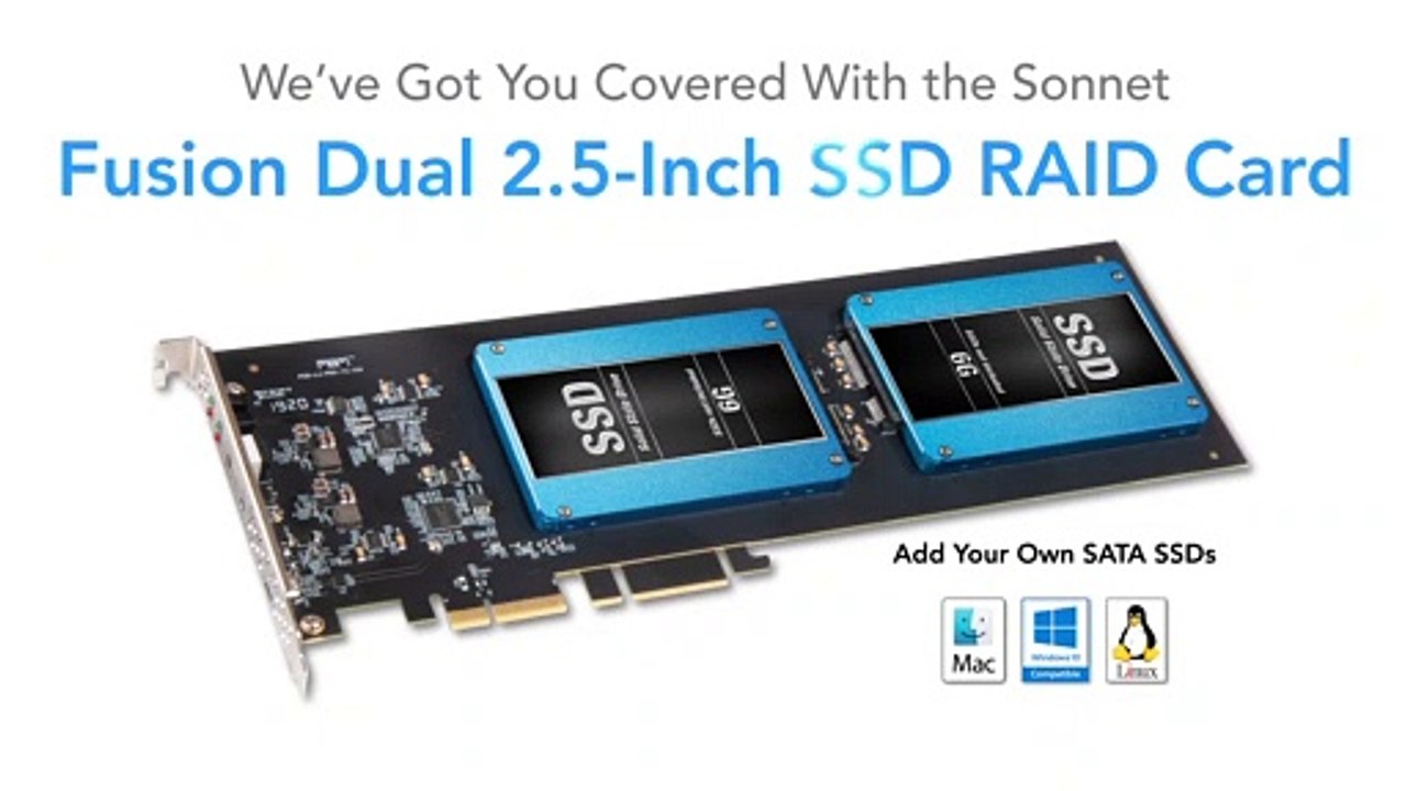Présentation de la carte PCIe Fusion Dual 2.5-Inch SSD RAID de Sonnet