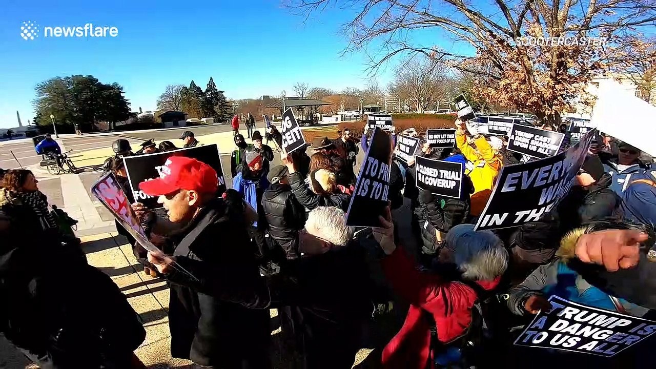 Pro-impeachment protesters clash with Trump supporters outside Capitol as Senate trial underway