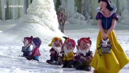 Amazing footage showcases peculiar frozen waterfalls in north China