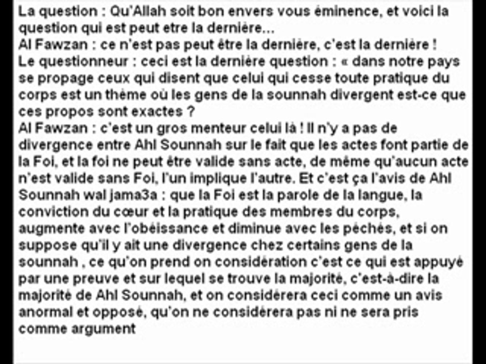 Fawzan dement l' irja