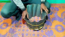 Casting cement using shade sheet _ flowerpot making idea _ gamla