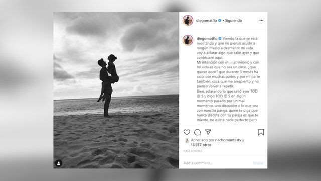 Diego Matamoros defiende su amor y su matrimonio con Estela Grande