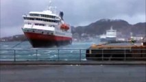 Cruise ship pulled into dock sideways by strong gales during violent storm | CRUISE SHIP BATTLES STRONG WINDS WHILST TRYING TO DOCK