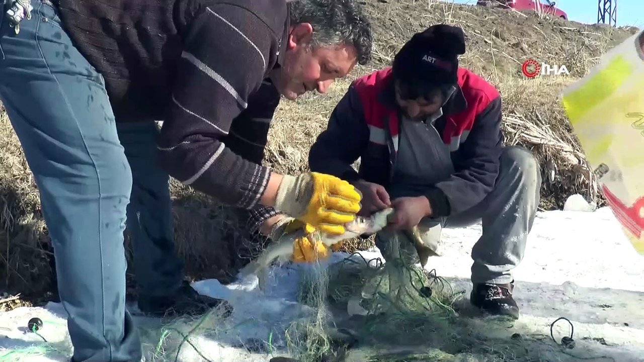 Donan gölette Eskimo usulüyle balık avladılar