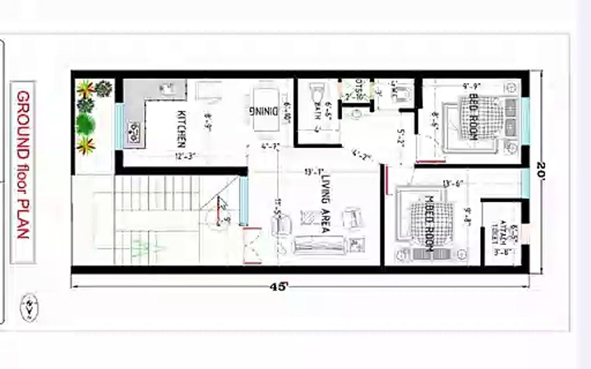 20x45 2 bhk house plan