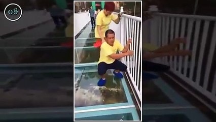 Top 10 Glass Bridges Funny Moments on Glass Walkway China