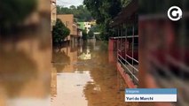 Ruas alagadas em João Neiva após a forte chuva dessa madrugada