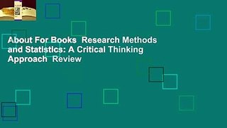 About For Books  Research Methods and Statistics: A Critical Thinking Approach  Review