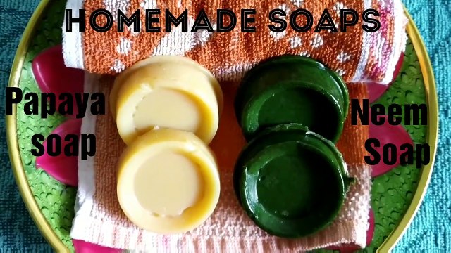 Natural Homemade Neem Soap and Papaya Soap with Vitamin E for removing Acne Dark Spots Pimples