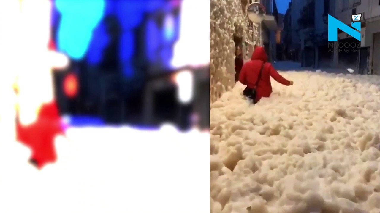 Watch, Sea foam eats up streets of Spanish town due to storm