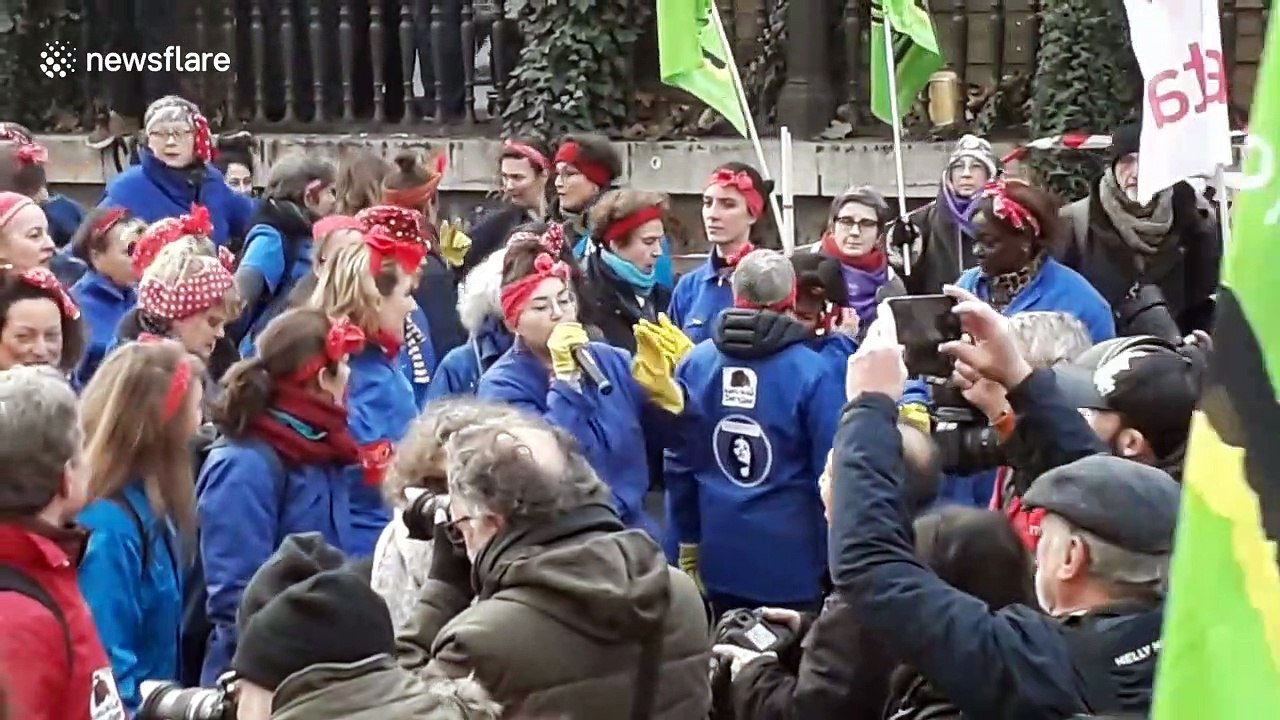 'Because of Macron!' Women perform flash mob in Paris against pension reform