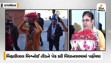 ભાજપના ધારાસભ્ય જીવતાં તીડનો ટોપલો માથે મૂકીને વિધાનસભા પહોંચ્યા