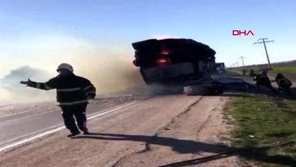 Pamuk yüklü tır'da çıkan yangına toma müdahale etti