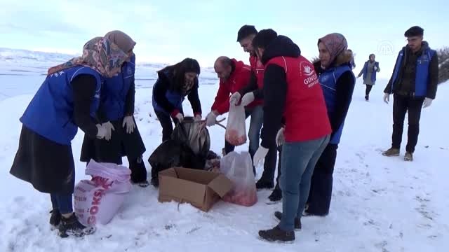 Gönüllü gençler, yaban hayvanları için doğaya yem bıraktı