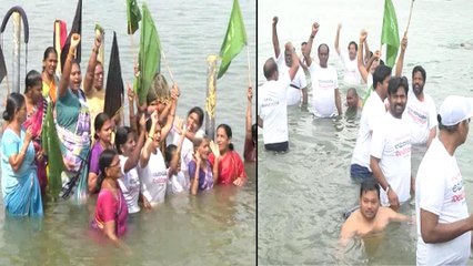 Amaravati Farmers On Jala Deeksha @ Krishna River
