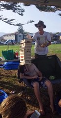 Strange Place to Build a Jenga Stack