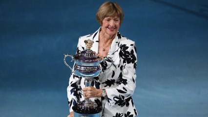 Margaret Court presented with trophy at Australian Open