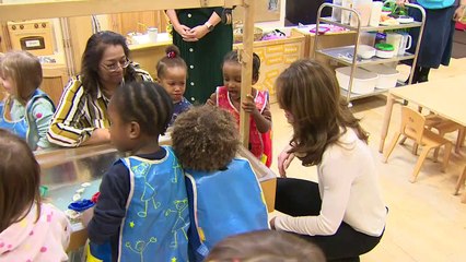 Duchess of Cambridge serves breakfast to nursery children