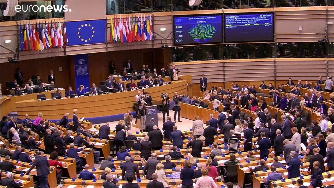 Watch: MEPs sing Auld Lang Syne after giving historic Brexit backing