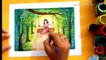 Oil pastels colour painting /How to draw a beautiful girl playing on tree