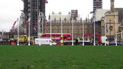 Union Flags deployed in Westminster to celebrate Brexit Day