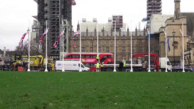 Union Flags deployed in Westminster to celebrate Brexit Day