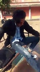 Frightened guy jumped from the rotating swing.