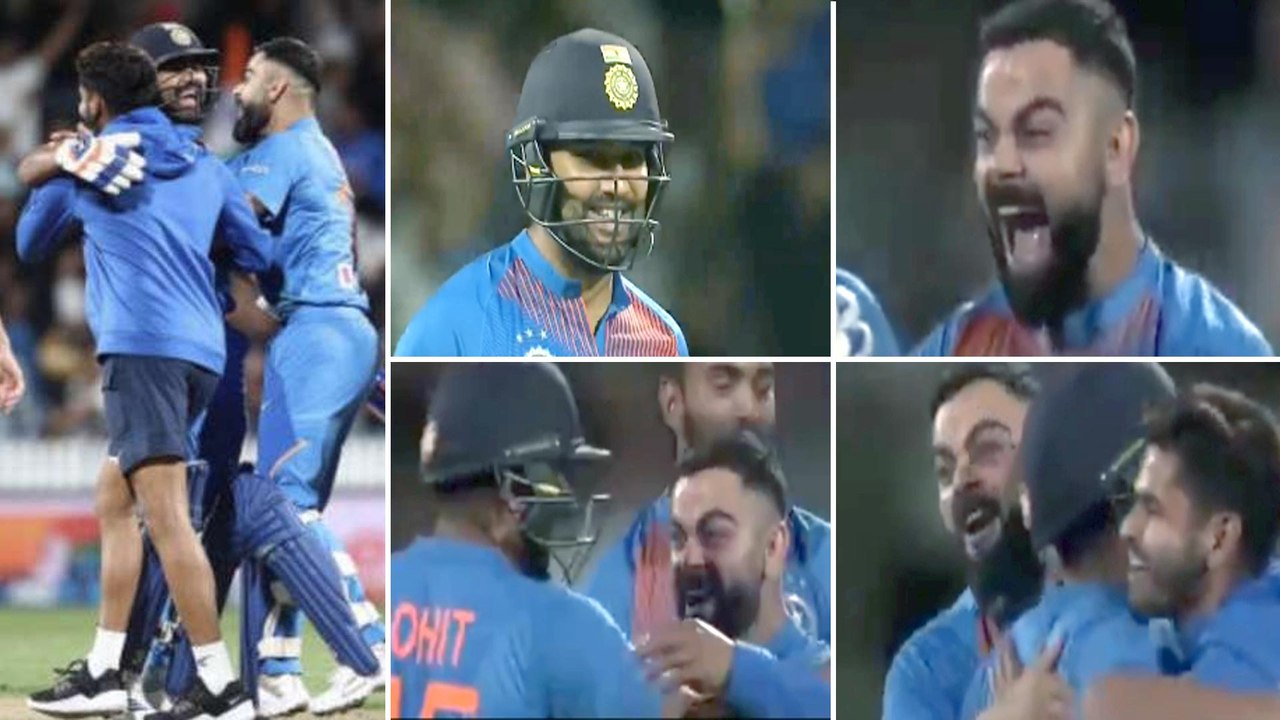 IND VS NZ 2020 : Virat Kohli Jumps Like A Kid, Runs To Hug Rohit Sharma After Super Over Victory
