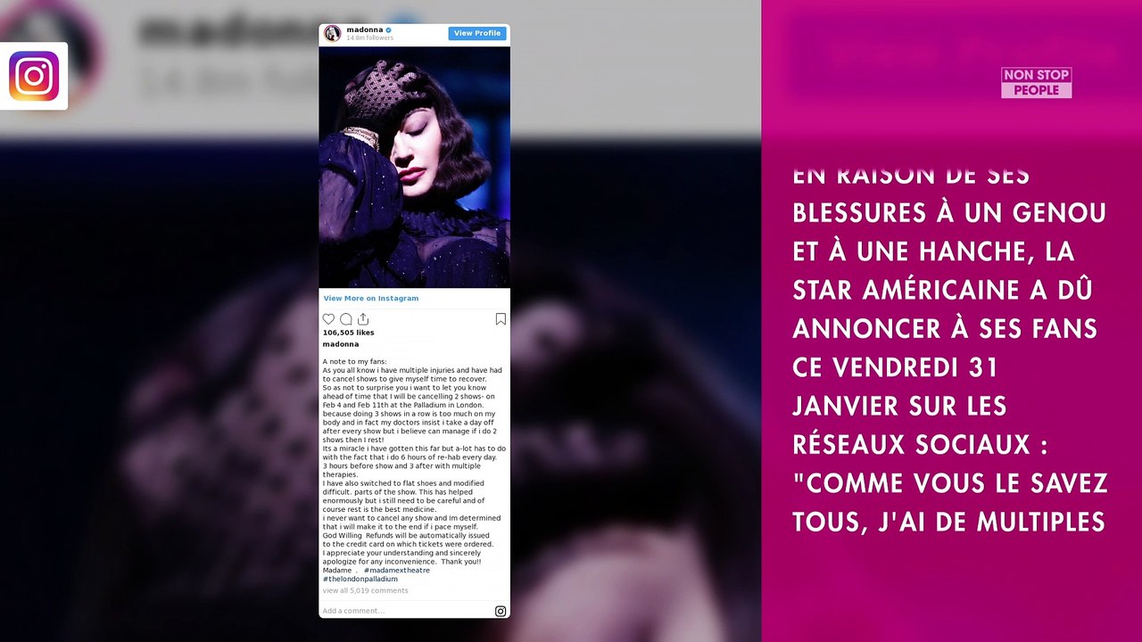 Madonna blessée : la chanteuse annule de nouvelles dates de sa tournée