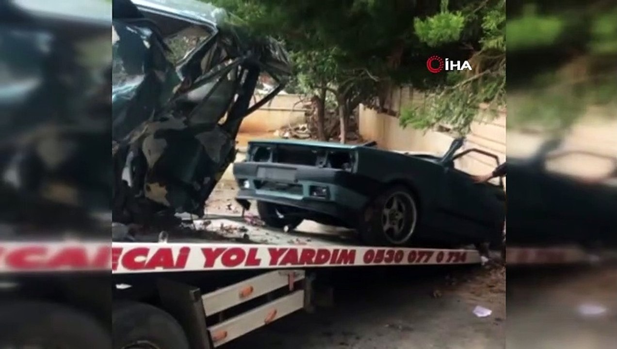 Kazada ikiye bölünen aracından yürüyerek çıkıp gitti, aracı ibret olsun diye bahçesine koydu