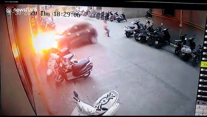 Miraculous escape for pedestrian boy after car swerves off road in west India