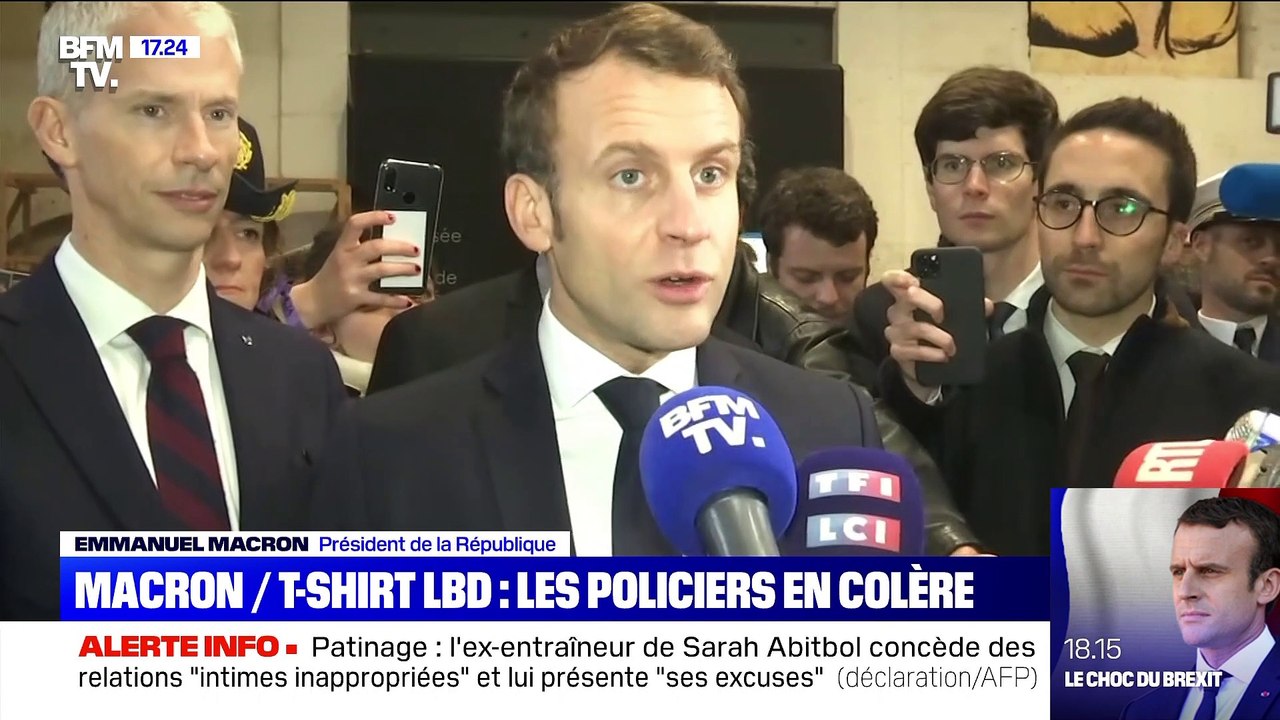 Story 2 : La colère des policiers face à Emmanuel Macron posant avec un t-shirt contre les "violences policières" - 31/01